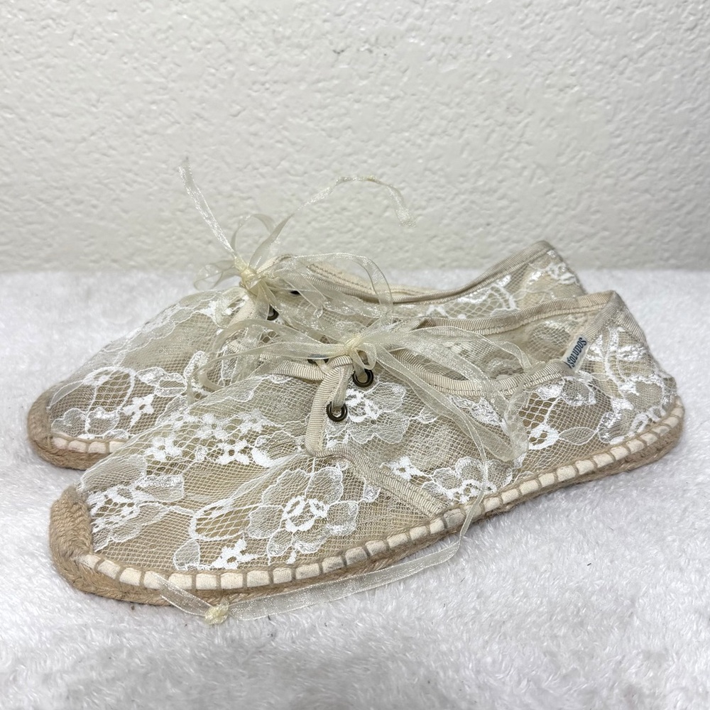 Soludos Ivory Sheer Lace Espadrille Tennis Shoes Size 40